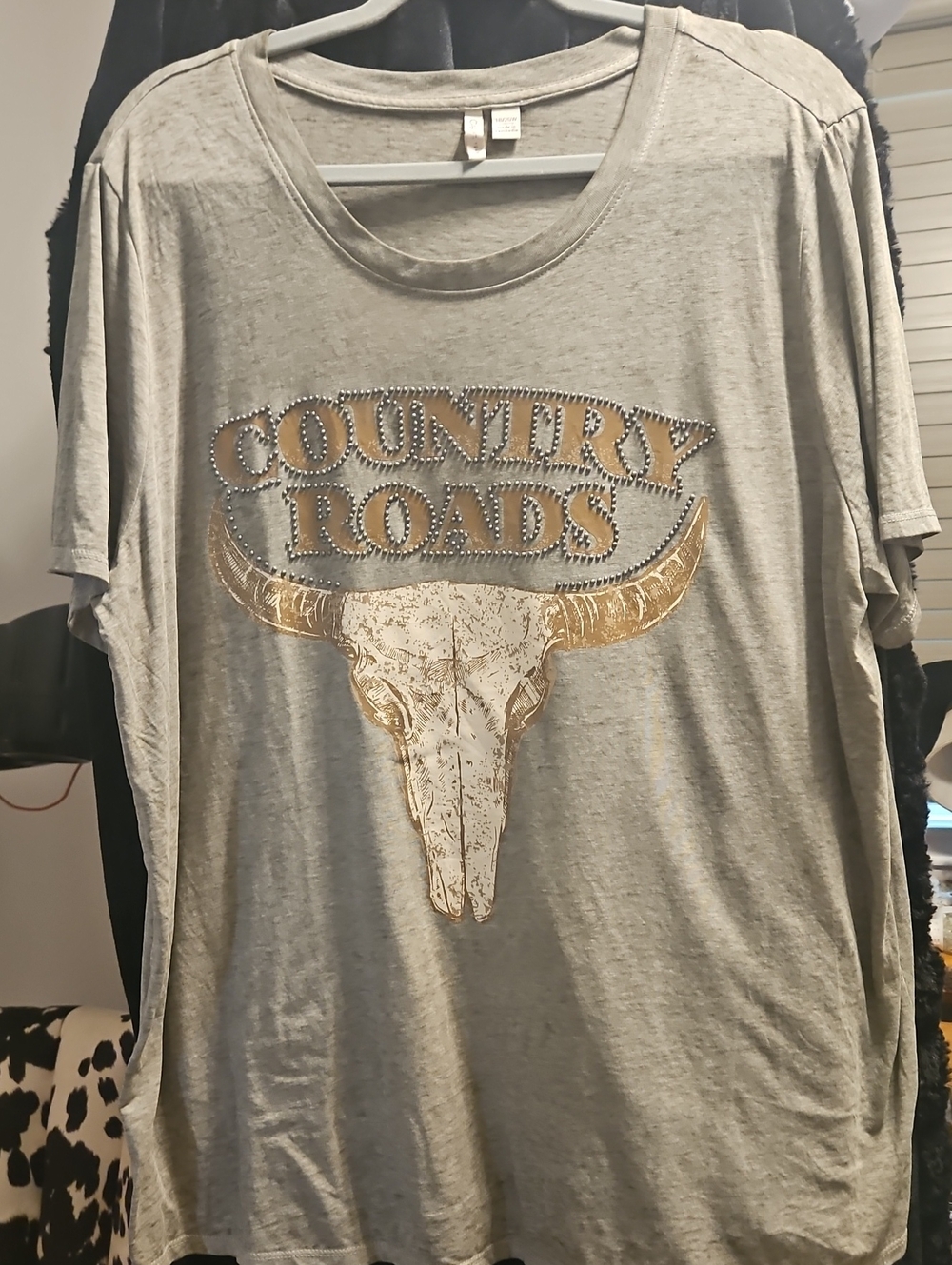 Cato Gray Graphic Tee with Gold Western Skull